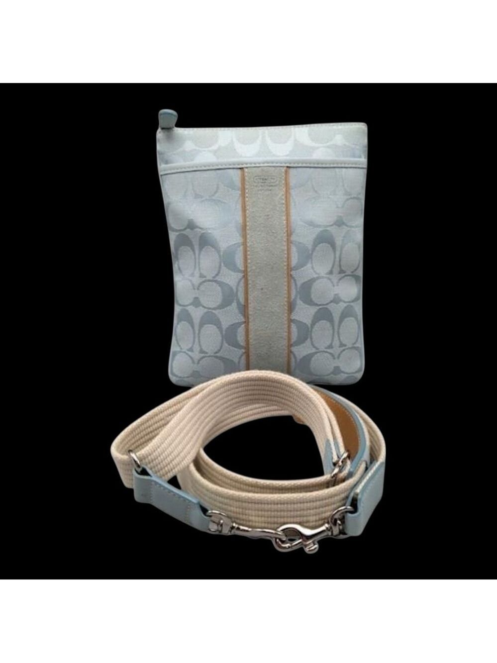 Coach Light Blue Signature Canvas and Suede Crossbody Bag - Picture 2 of 11